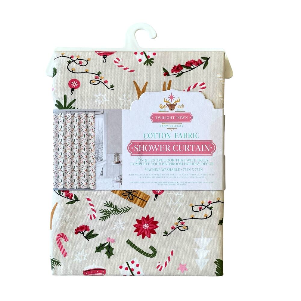 Twilight Town Christmas Fabric Shower Curtain Pop of Color Holiday 72x72 NEW